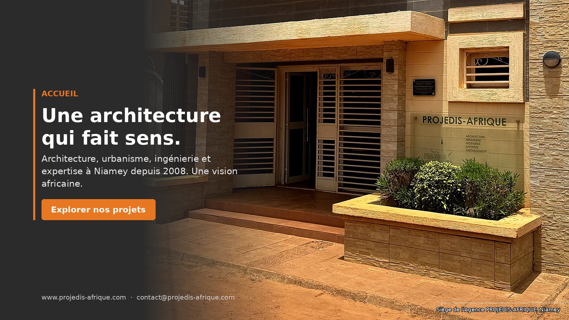 Entrée du siège de l’Agence PROJEDIS-AFRIQUE à Niamey – Une architecture qui fait sens